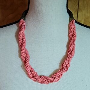 Vintage Multi-strand Coral Bead & Brass/Copper Metal Necklace 23" + Extends